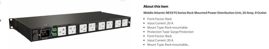 New Middle Atlantic PDX-920R-SP 20A 9 OUT SERIES SURGE W/CTRL