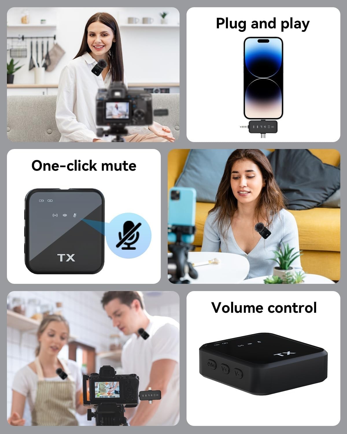 Wireless Lavalier Microphone PQRQP 3 In 1 For iPhone/Android/Camera