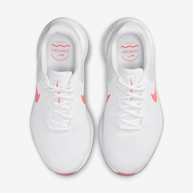 Women's Nike Revolution 7 Wide Road Running Shoes (FZ6829-100) White/Magic Ember