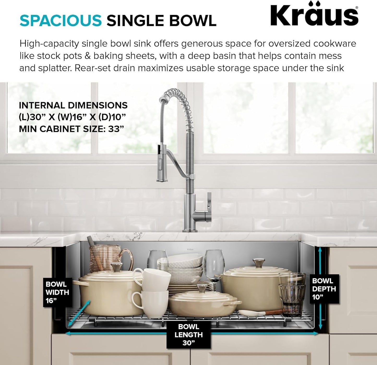 Kraus KHF200-33 Standart PRO 32-7/8" Single Basin 16 Gauge - Stainless Steel