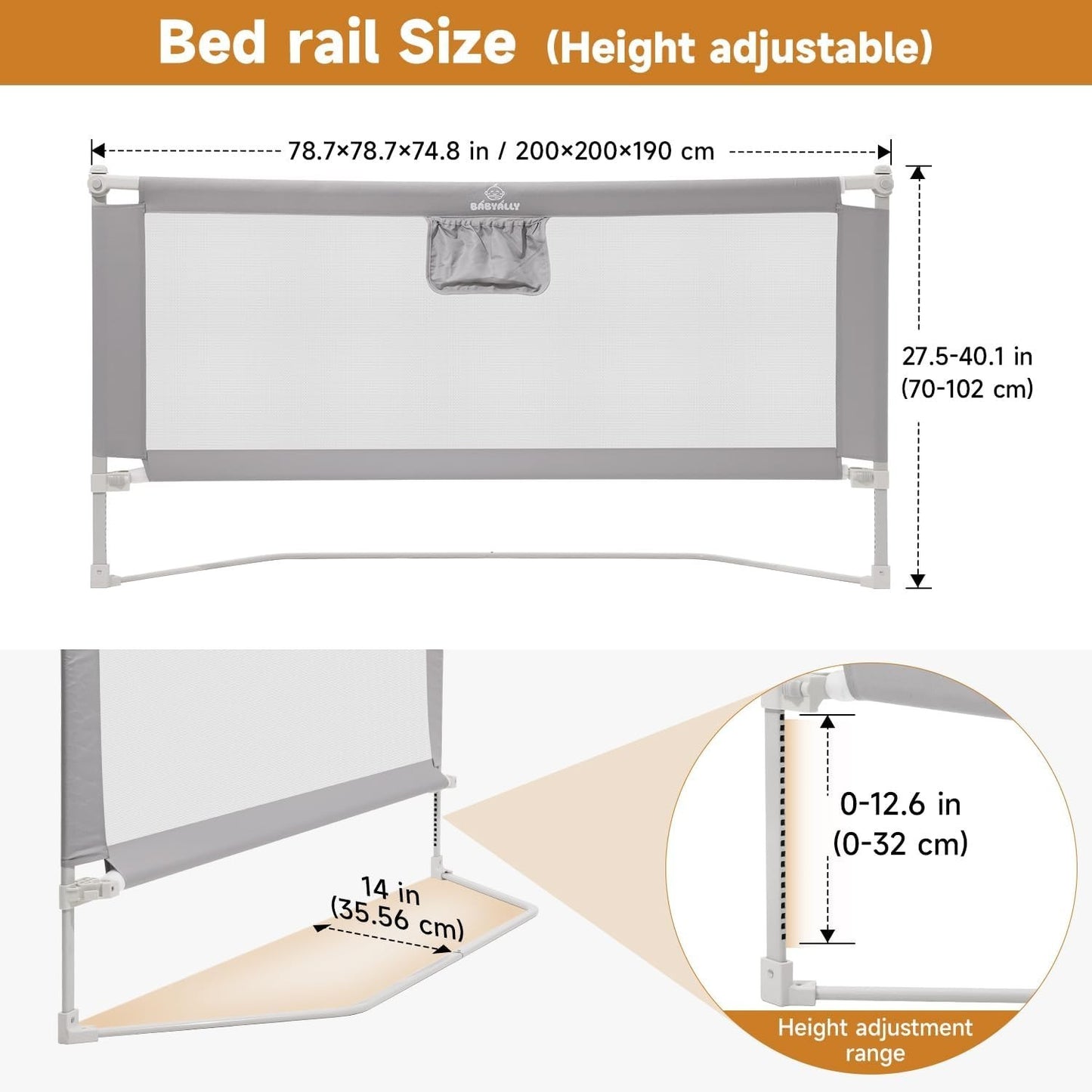 Quick Assembled Bed Rail for Baby, Foldable Toddlers Bed Rails, Height Adjust...