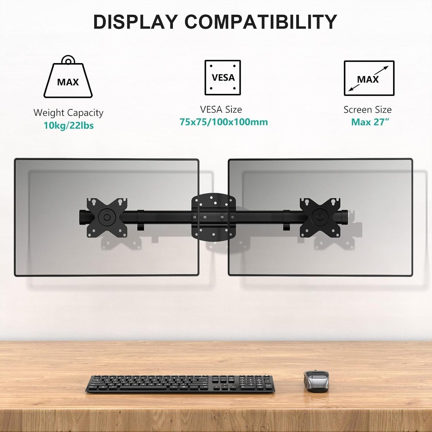 Dual Monitor Wall Mount Single to Double Bracket Adapter Horizontal Assembly ...