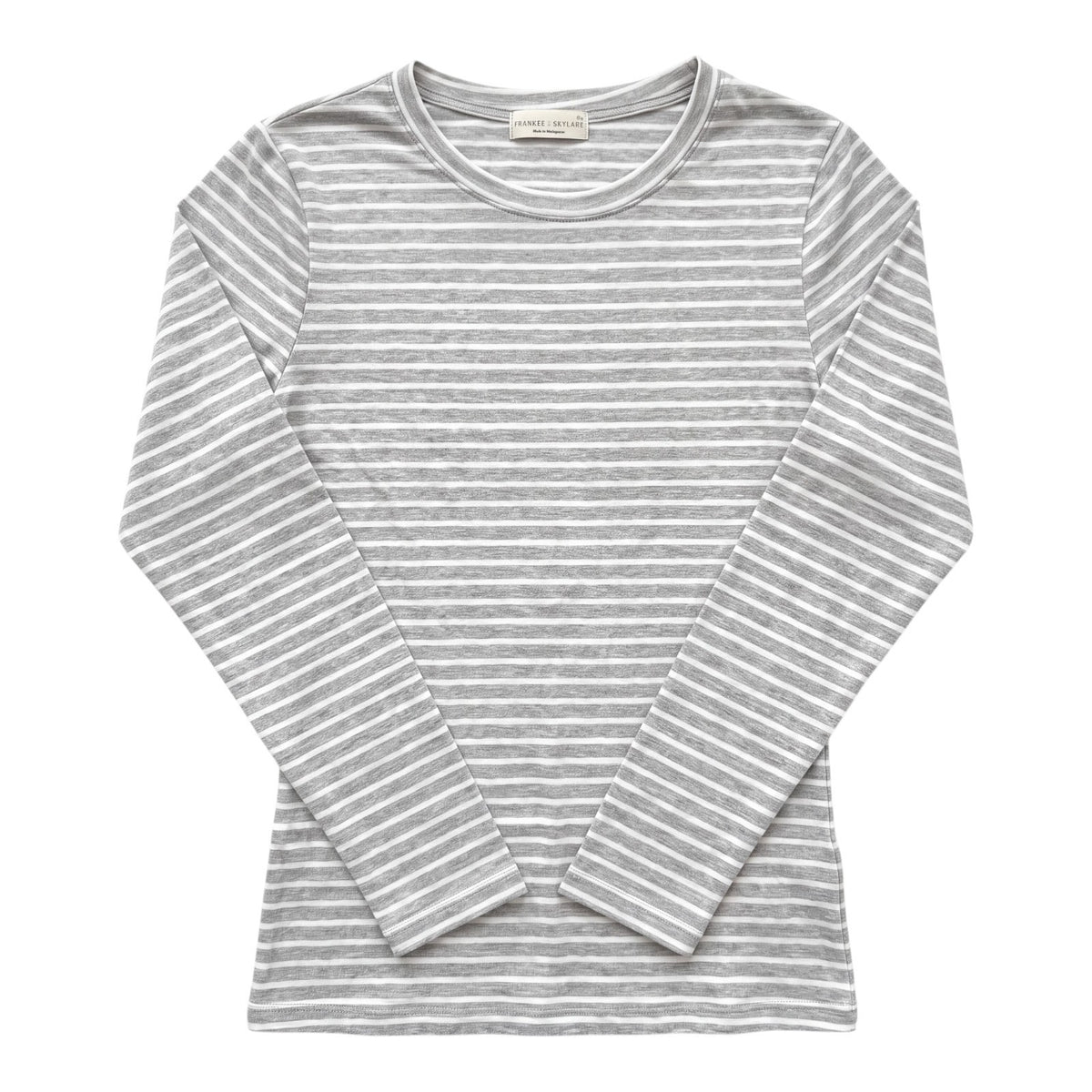 Frankee & Skylar Women's Crew Neck Long Sleeve Gray & White Striped Shirt