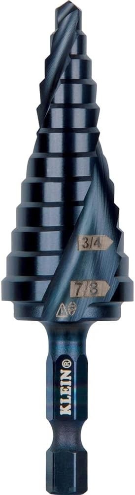 Klein Tools QRST14 Step Drill Bit, Quick Release, Spiral Flute, 3/16 to 7/8 In