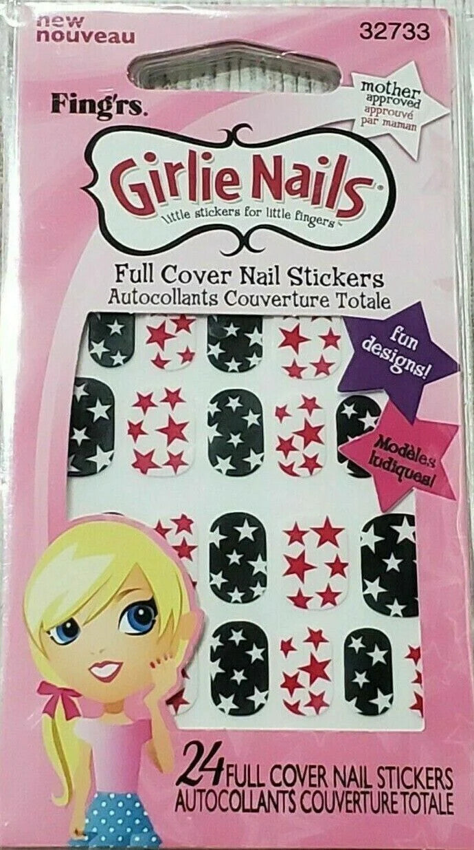 Fing'rs Girlie Nails Stickers Matte Red White & Blue with Stars For Small Nails