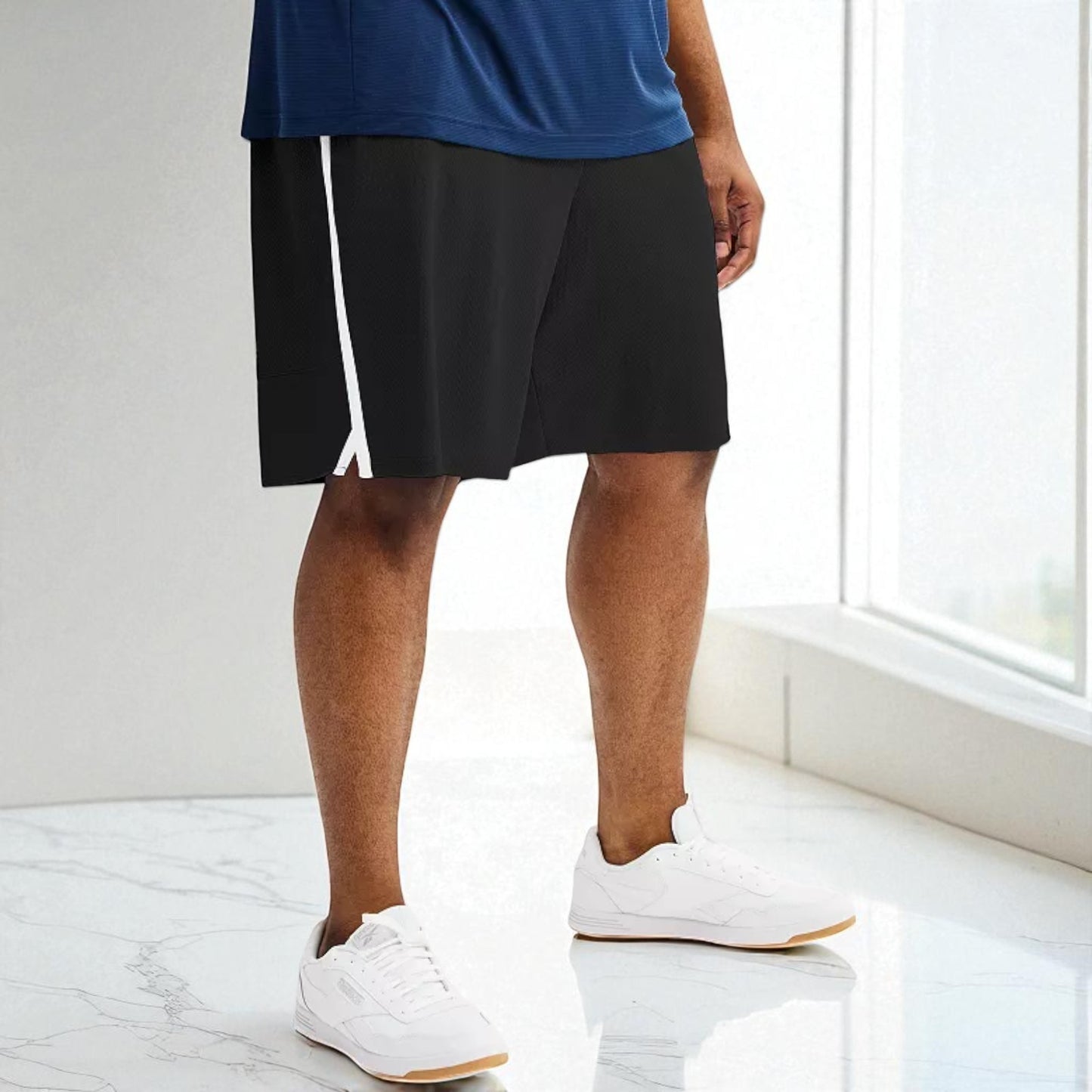 NEW Mens Tek Gear 10.5" Basketball Shorts Black w/ White Stripe Size L