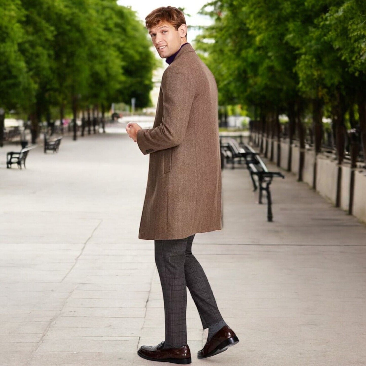 $495 Michael Kors Men's Luxury Wool Cashmere Blend Overcoat, Brown, Size 40S