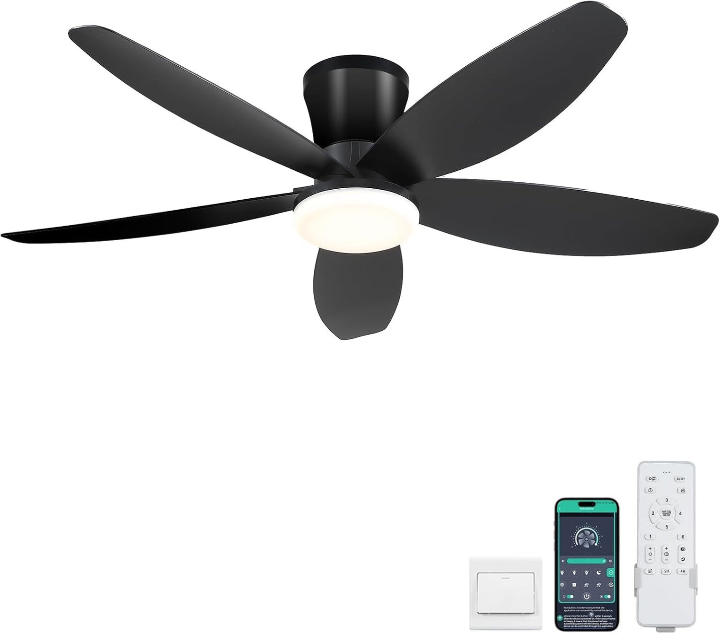 42" Ceiling Fans with Lights-Low Profile Ceiling Fan with Light and Remote/APP