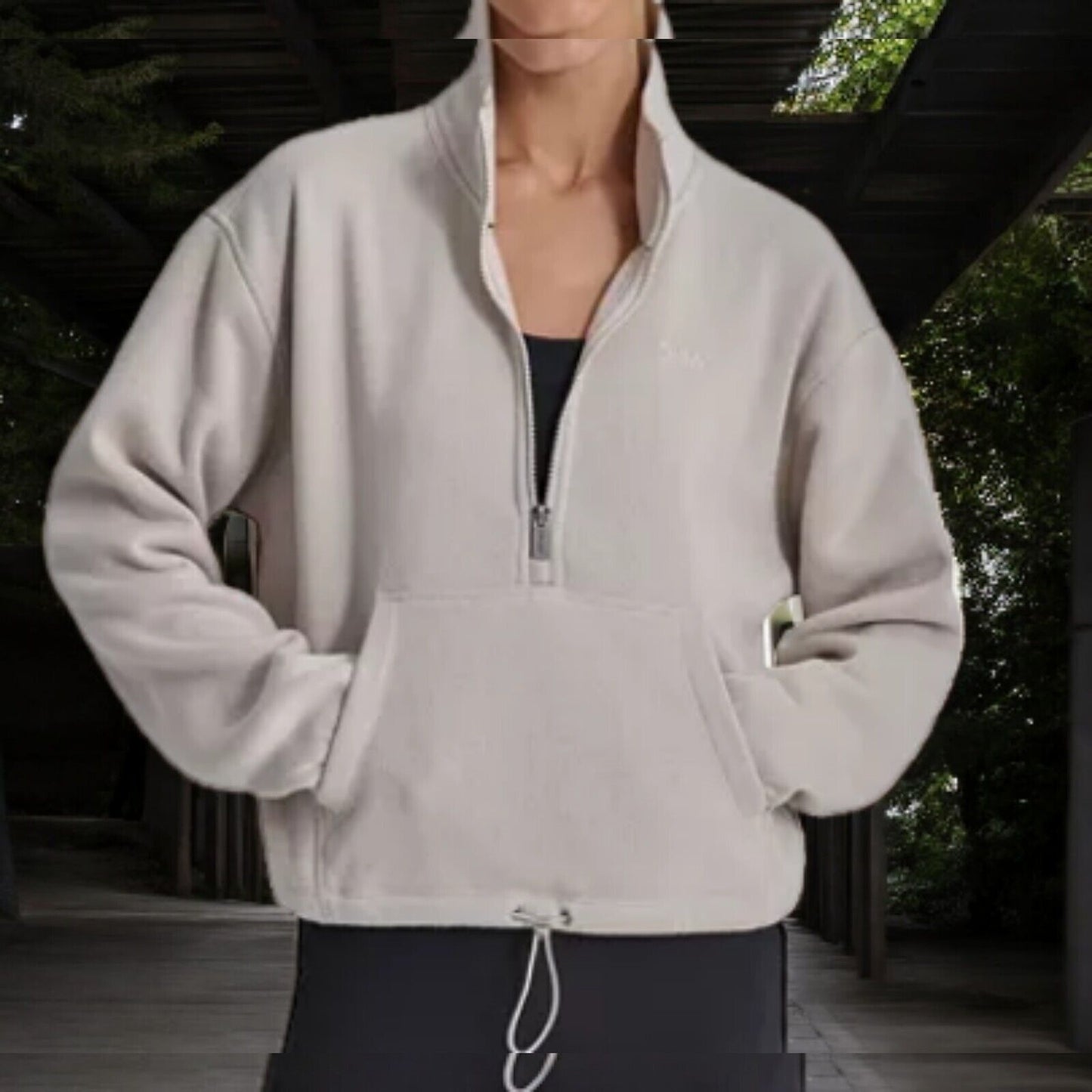 DKNY Women's Fleece Half-Zip Bungee-Hem Sweater