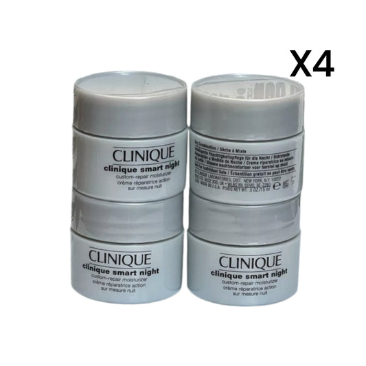 4 X CLINIQUE SMART NIGHT CUSTOM REPAIR MOISTURIZER CREAM - DRY COMBINATION-0.5X4