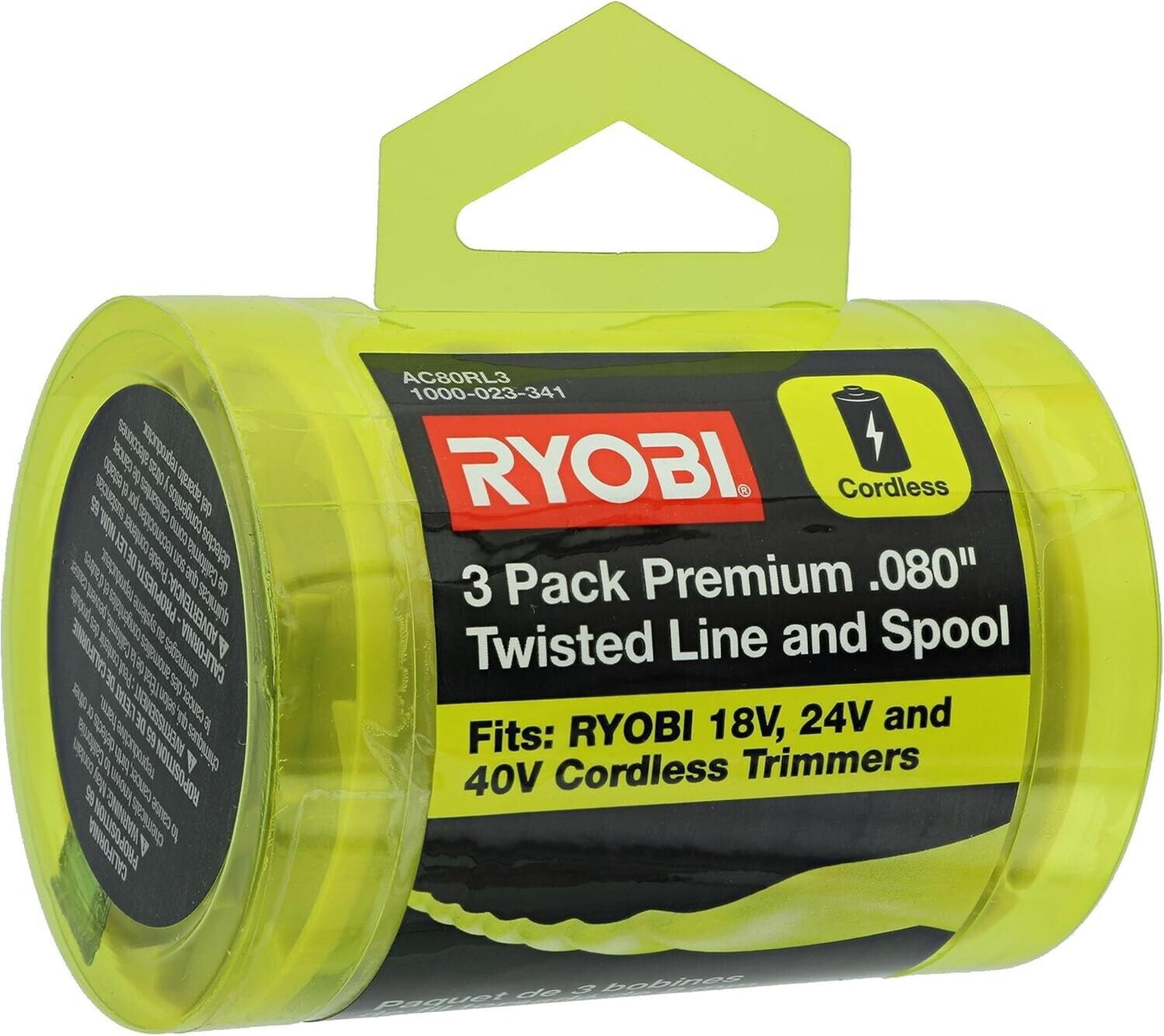 AC80RL3 Trimmer String Spool Line (3 Pack) Replacement for Ryobi One Plus+