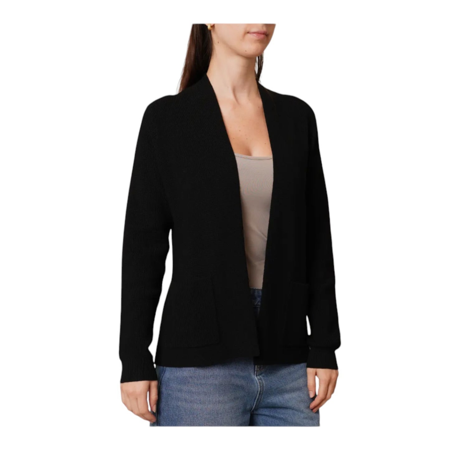 Cyrus Cardigan Womens Black Waffle Knit Open Front Longline Cozy Preppy Soft