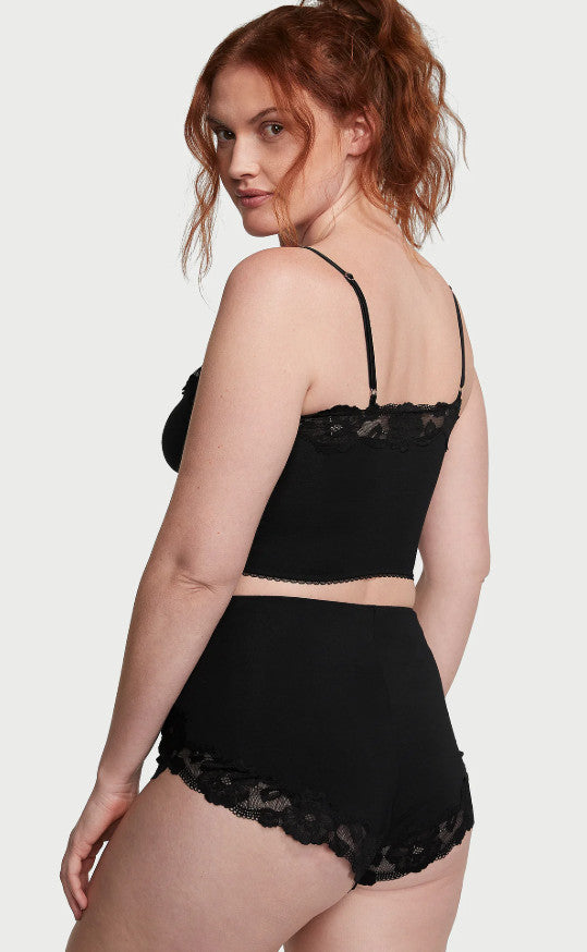 Victoria's Secret Modal Soft & Lace Trim Straight-Neck Cami Set Black Medium