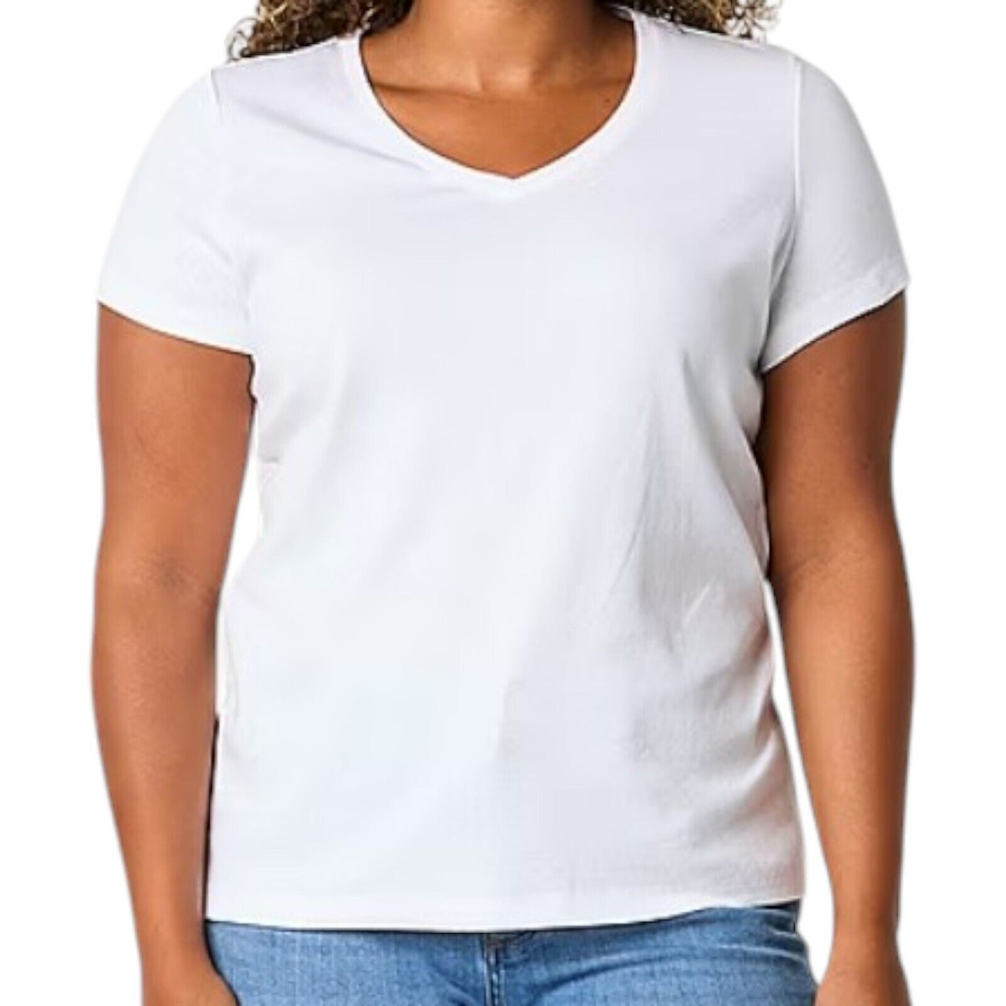St. John's Bay Women's White V-neck Short Sleeve Cotton T-shirt Top Size Large