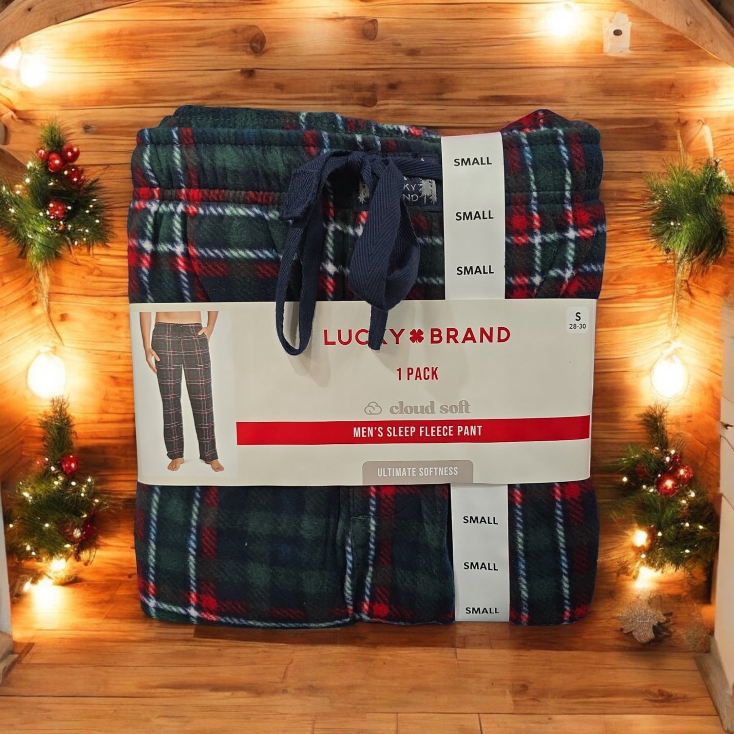 Lucky Brand Men's Sleep Fleece Pant, Green Plaid, S