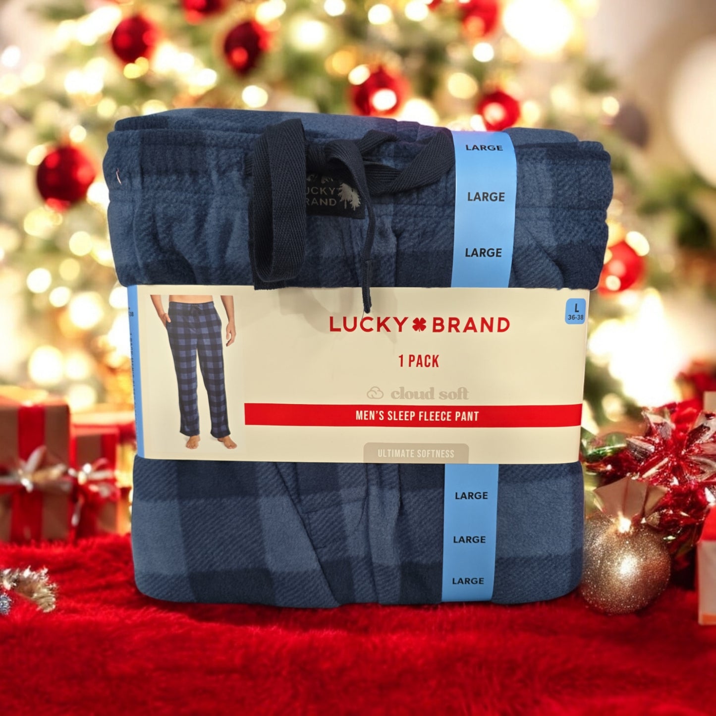 Lucky Brand Men's Sleep Fleece Pant, Blue, Large