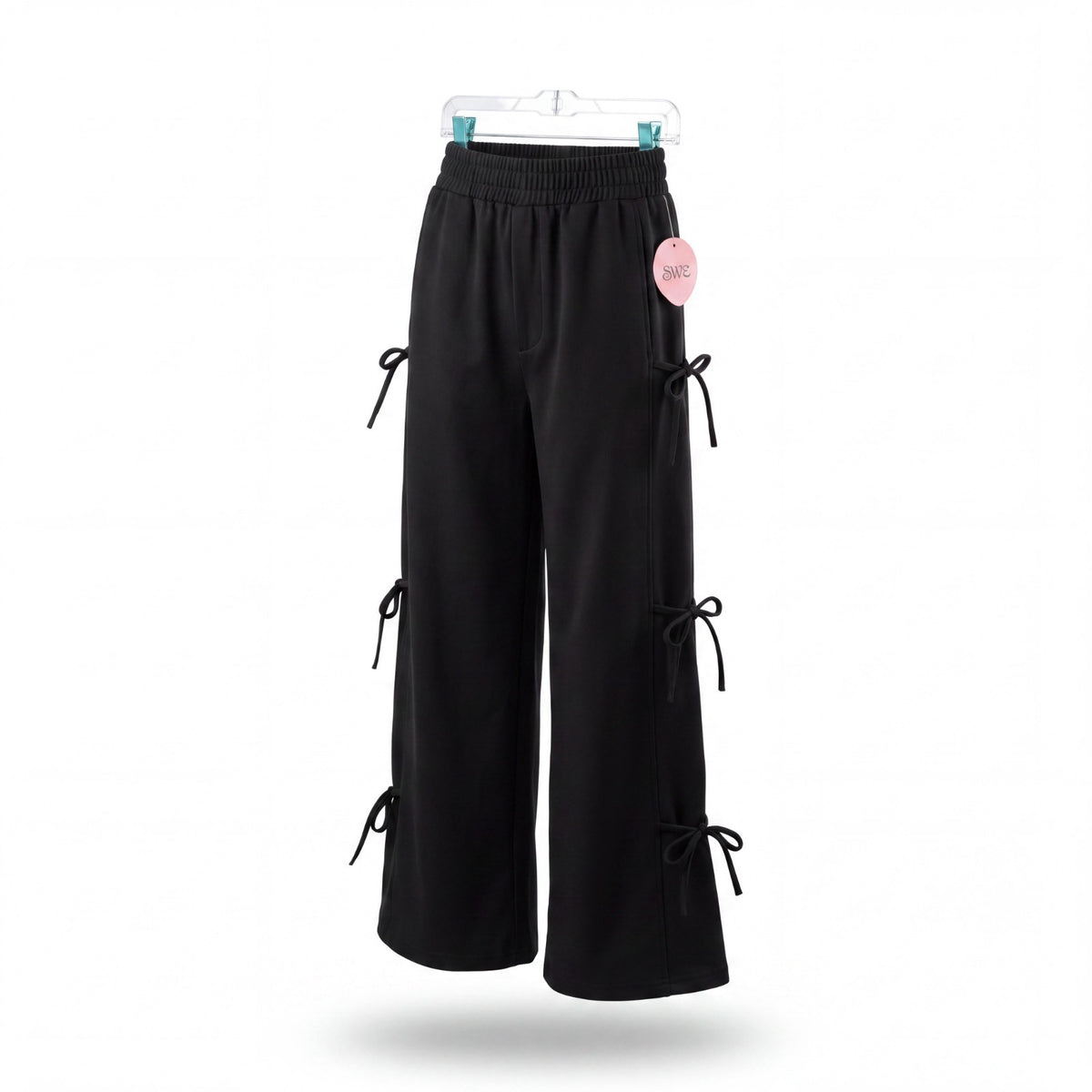 Girls ShoSHo Black Flare Leg Leggings with Bows Down the Sides