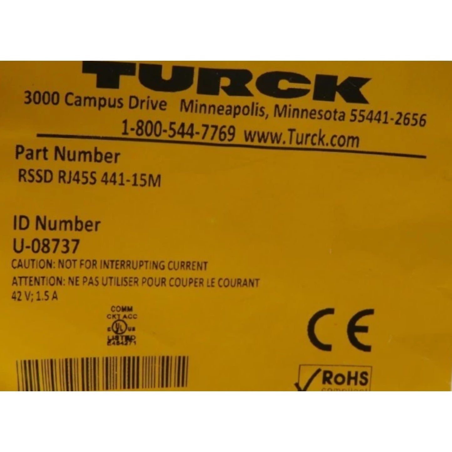 TURCK RSSDRJ45S441-15M U-08737 42V 1.5A NSMP