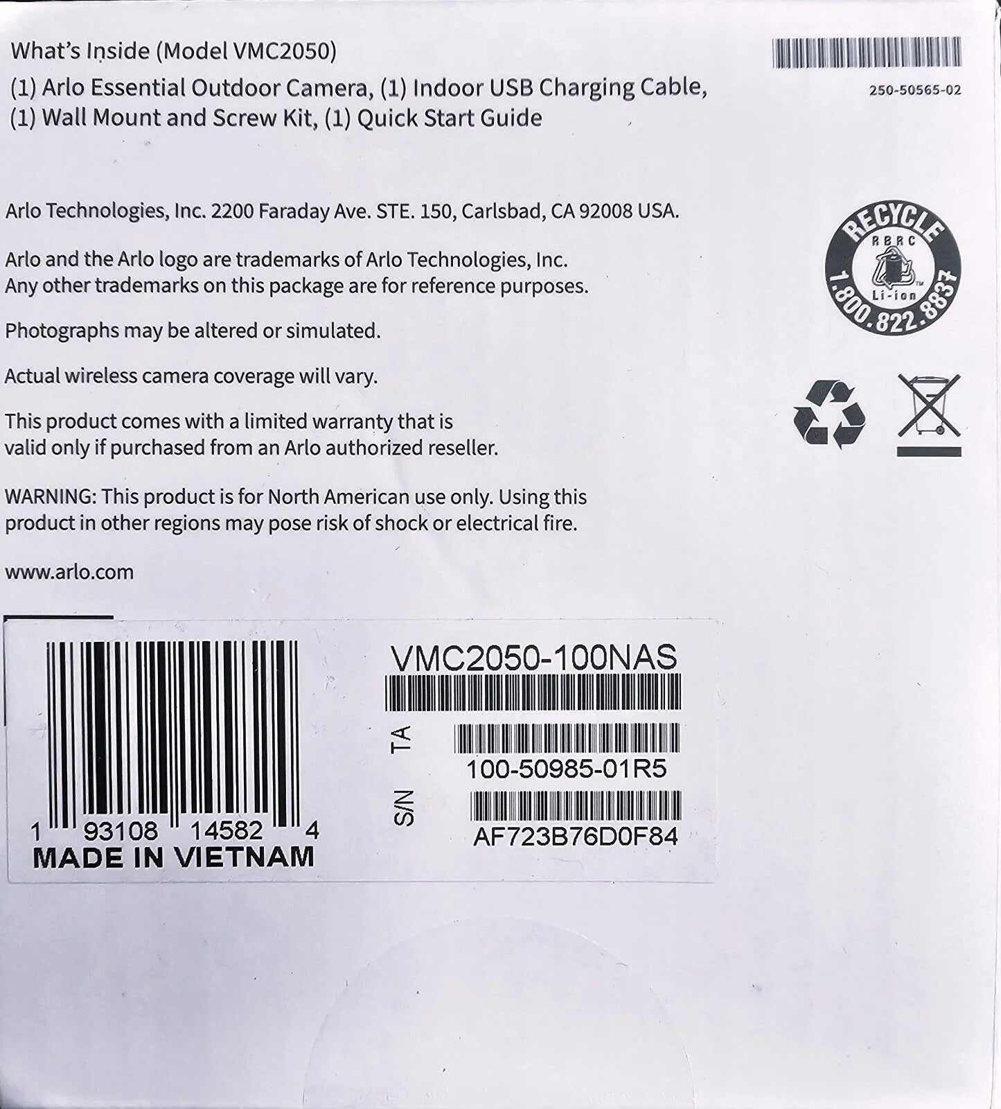 ARLO Essential Outdoor Camera - 2nd Generation (VMC2050-100NAS)