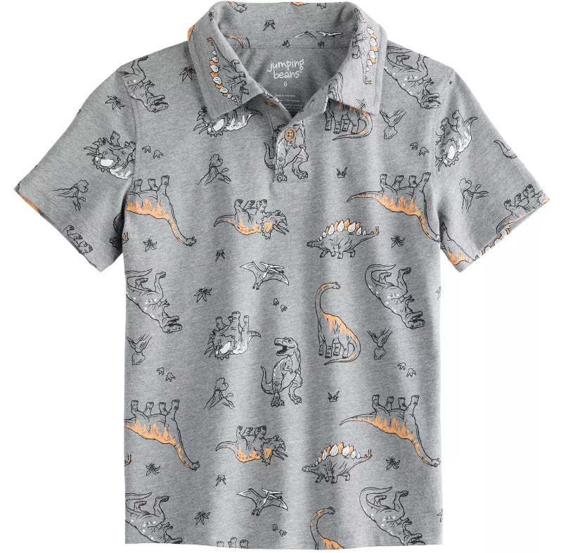 Jumping Beans® Allover Print Jersey Polo Short Sleeve Button-Up Collar - Size 4T