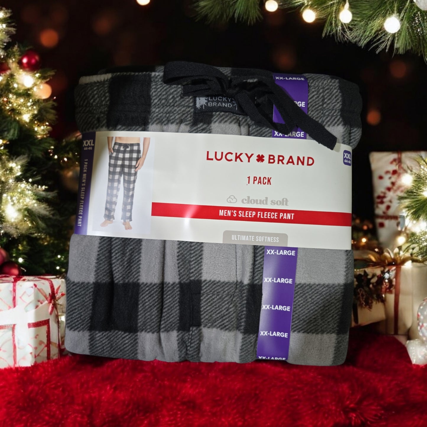 Lucky Brand Men's Sleep Fleece Pant, Gray/Black, XX-Large