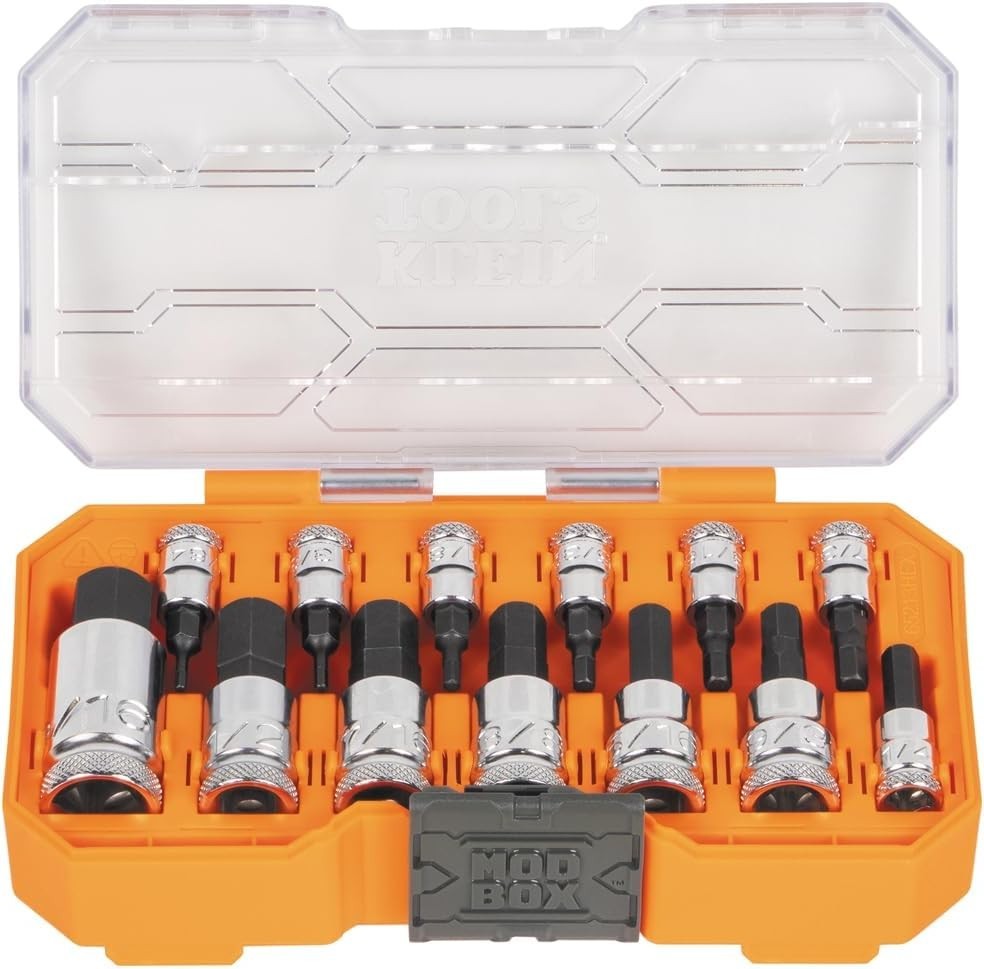 Klein Tools 65213HEX Knurled Hex Bit SAE Socket Set, 1/4, 3/8 and 1/2-Inch