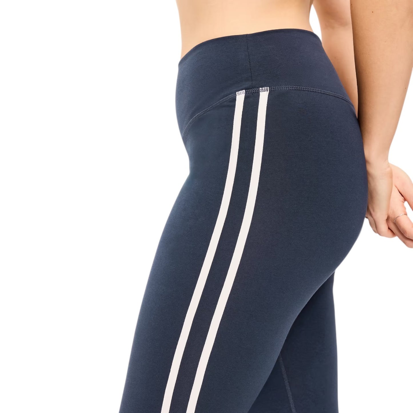 Old Navy High-Waisted PowerChill Side-Striped 7/8 Leggings, Navy, Size S - XL