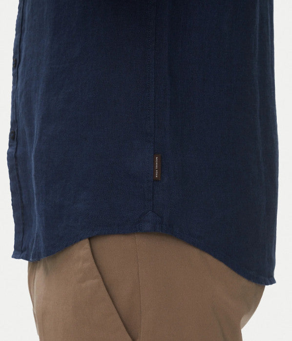 Michael Kors Mens Slim Fit Linen Button Up Shirt, Dark Midnight - CS1400I4YT NWT