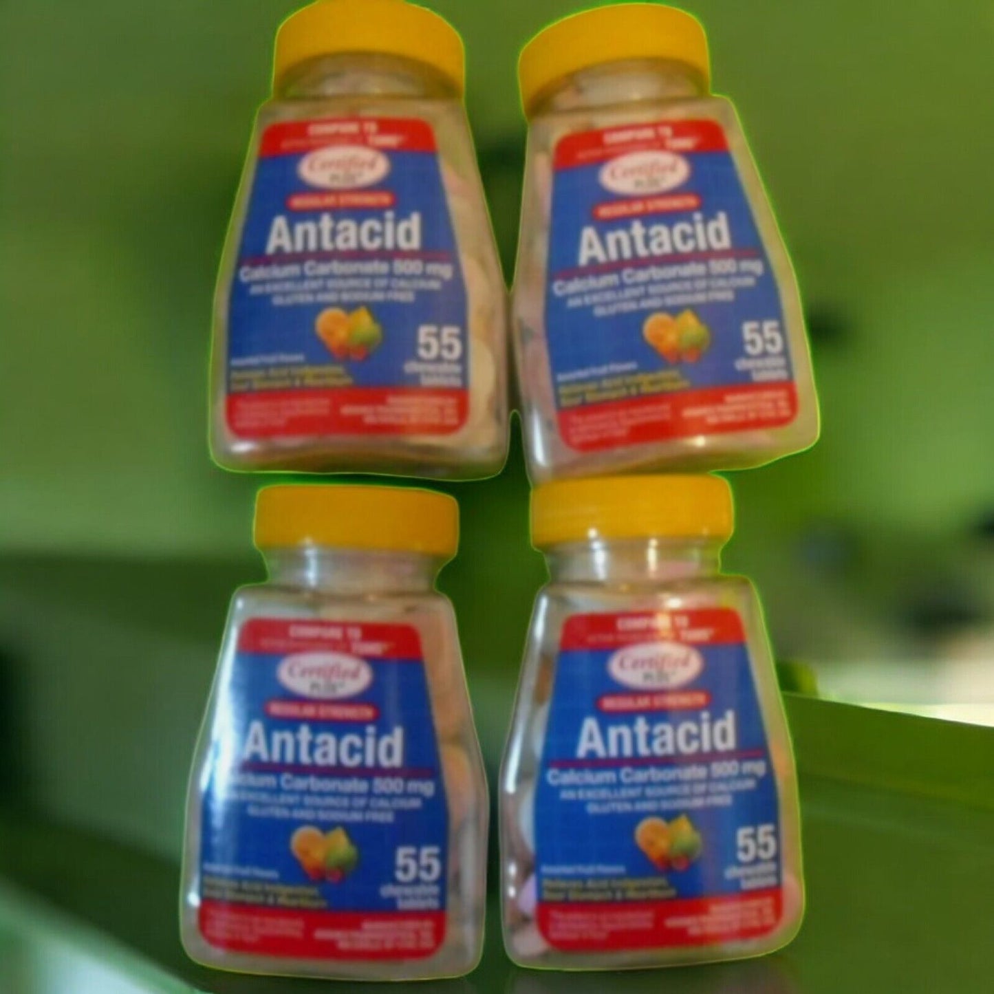 New ! 4 X 55 Chewable Tablets Certified Plus Regular strength Antacid Calcium