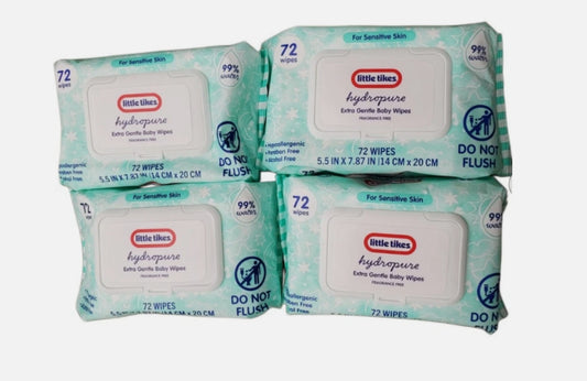 4 Pack Little Tikes Hydropure Extra Gentle Baby Wipes 5.5inx7.7.87in, 72 Count.