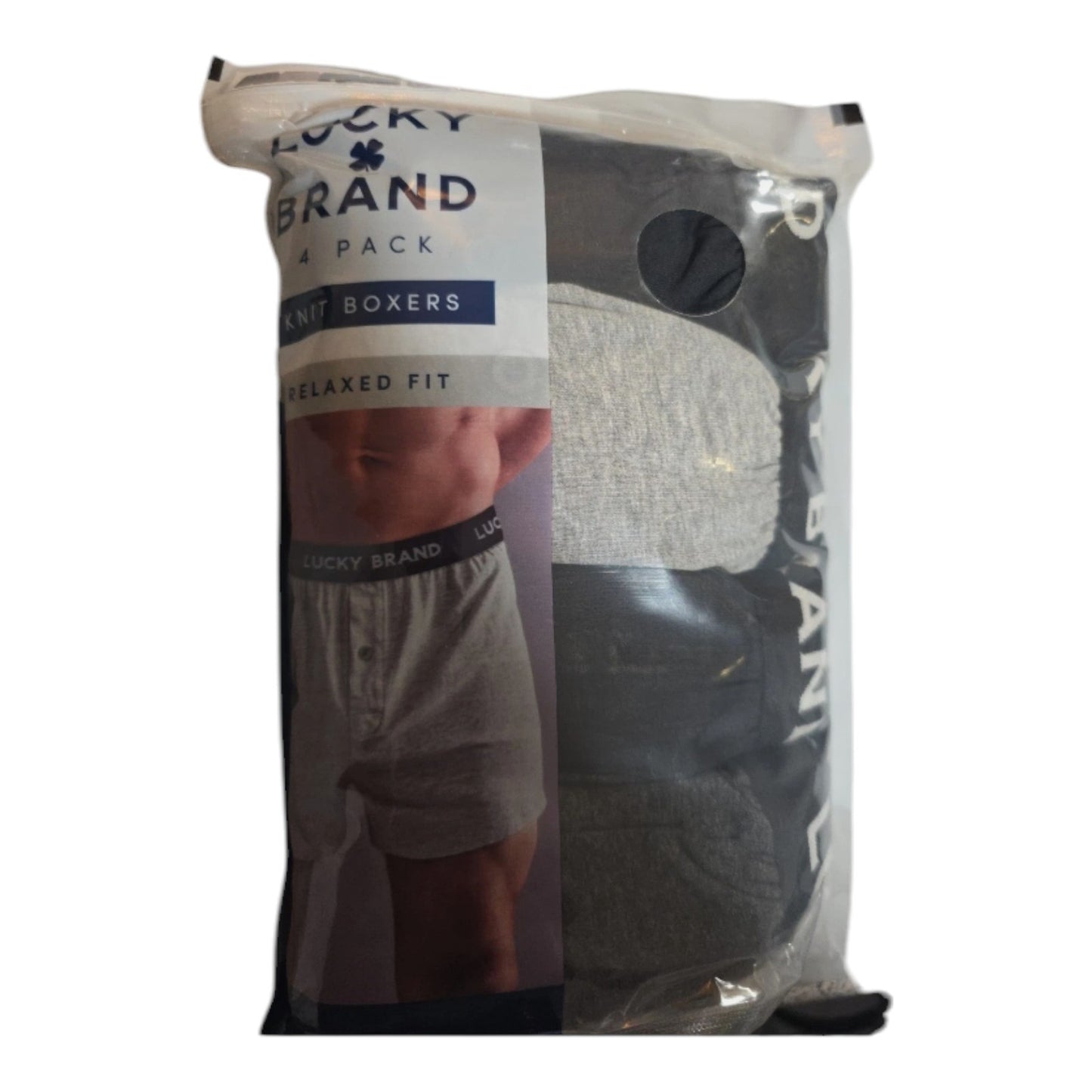 Lucky Brand Men's 4-Pack Relaxed Fit Soft Knit Boxers | Black/Grey | 2XL