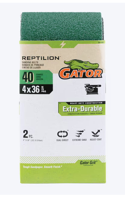 Gator Reptilion 2 -Piece Zirconia alumina 40 -Grit Belt Sandpaper #391045