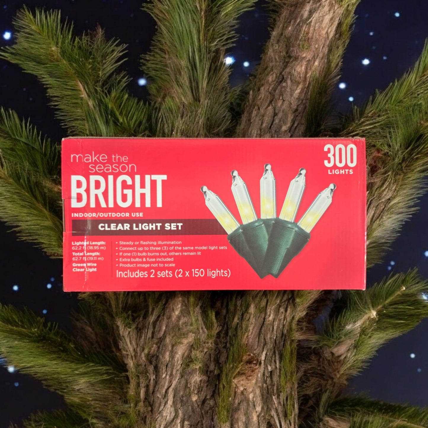 Make The Season Bright Indoor/Outdoor Clear Light Set, 2 Sets (2 x 150 Lights)