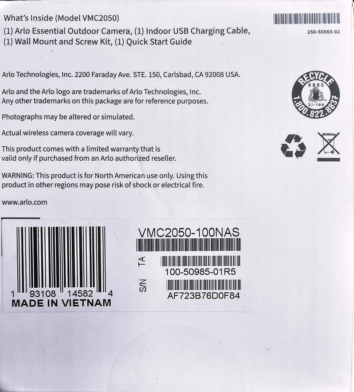 ARLO Essential Outdoor Camera - 2nd Generation (VMC2050-100NAS)