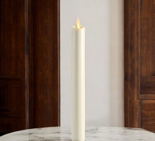Premium Flickering Flameless Wax Taper Candle, Single, 8'', White