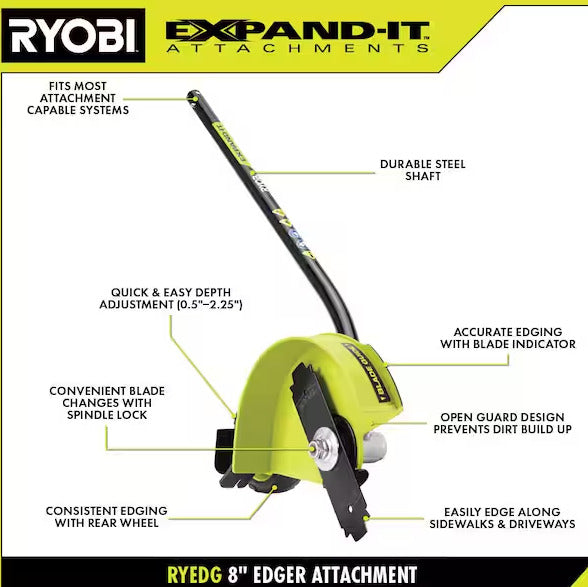 RYOBI RYEDG12 Expand-It 8" Universal Straight Shaft Edger Attachment - Brand New