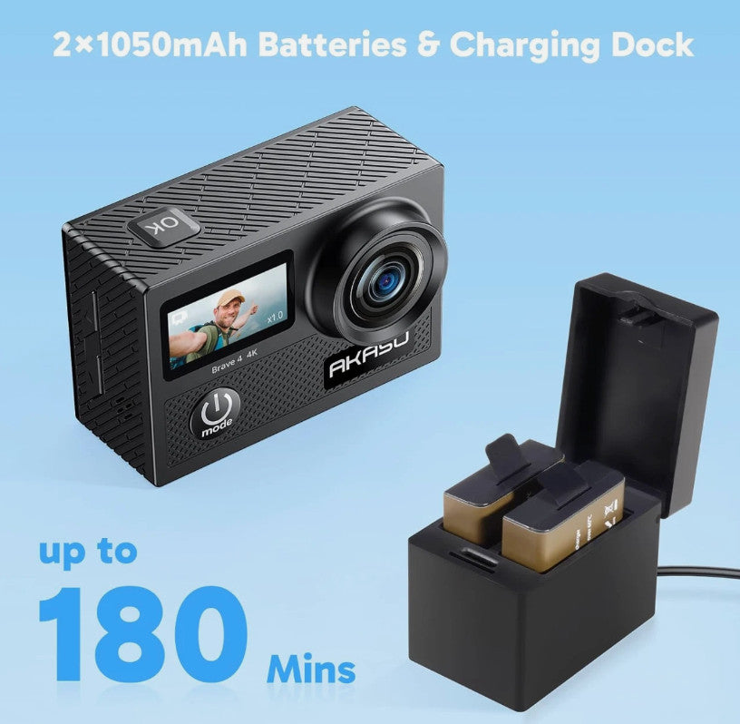 AKASO Brave 4 4K 20MP Underwater WiFi Action Camera with Accessories - Black