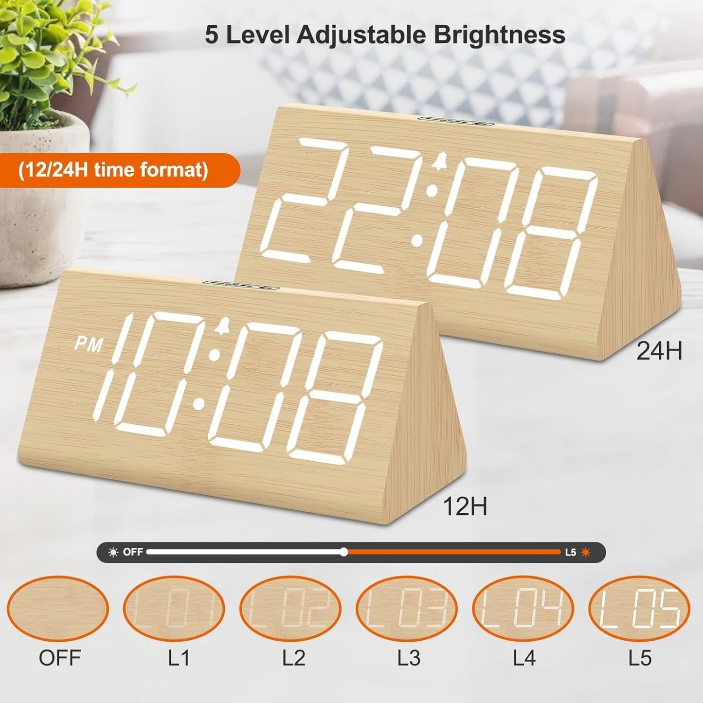 DreamSky Wooden Digital Alarm Clocks for Bedrooms - Electric Desk Clock