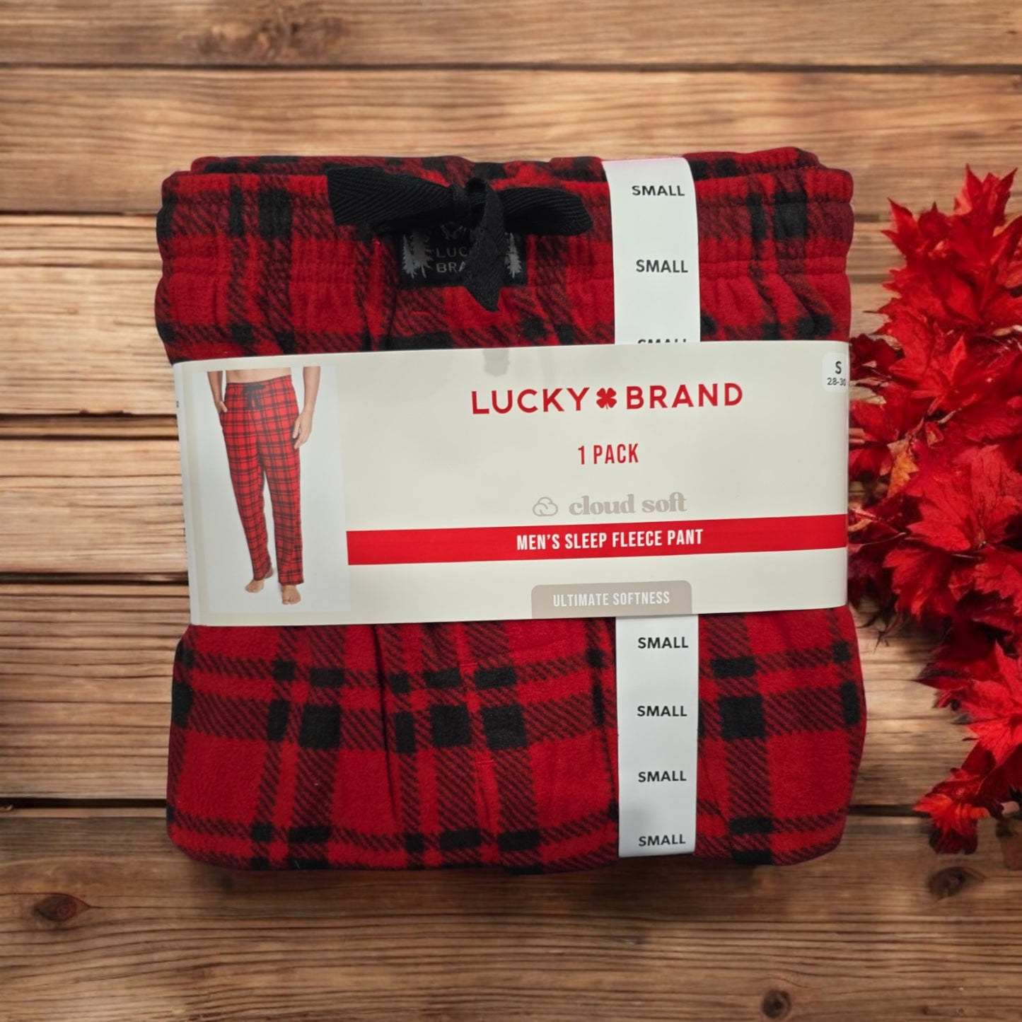 Lucky Brand Men's Sleep Fleece Pant, Red Plaid, S