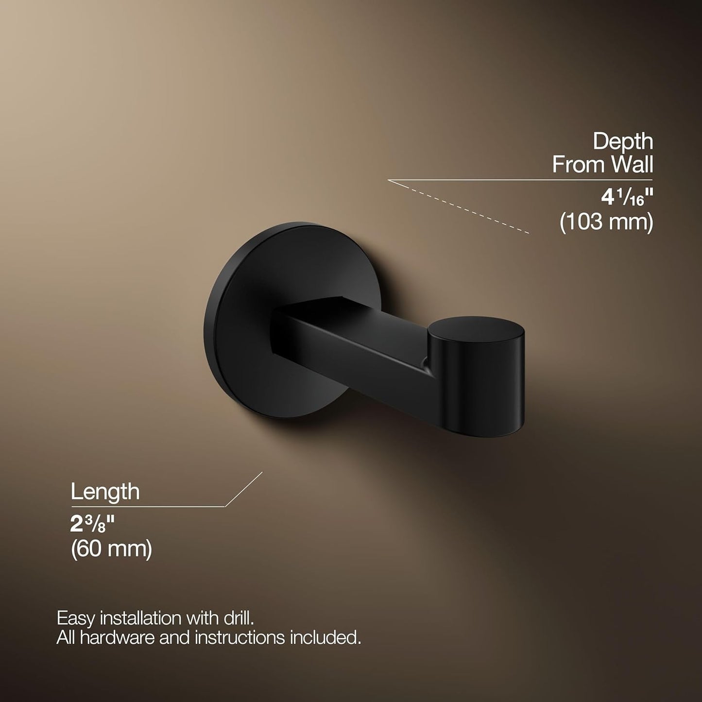 Kohler 78378-BL Components® Robe Hook, Matte Black, BRAND NEW IN BOX