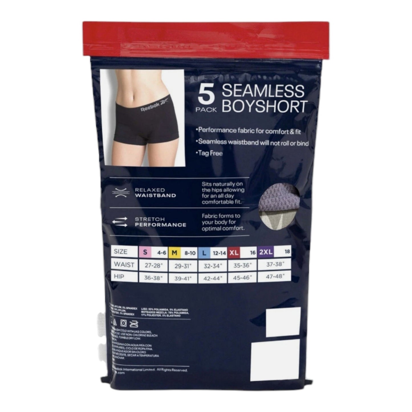 NEW Women's Reebok 5 Pack Seamless Boyshorts XLarge White Purple Black Underwear