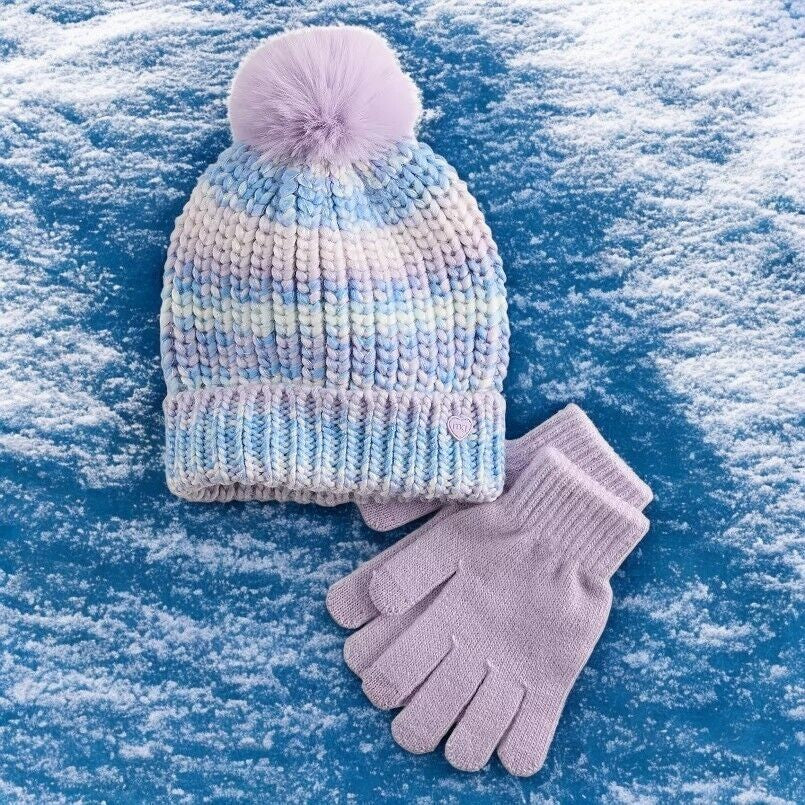 Girl's Madden Girl Beanie and Glove Set, Ombre Blue , 4-6X