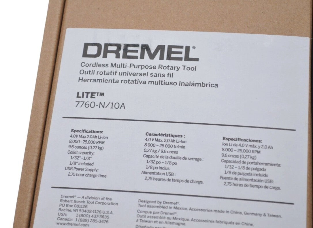 Dremel 7760-N/10A Lite 4V Cordless Rotary Drill Tool USB Charge + 10 Accessories