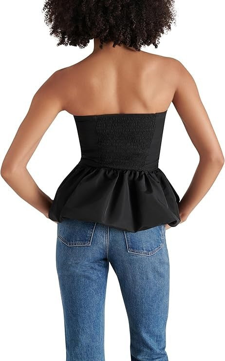 Steve Madden Amari Strapless Top Black Bubble Hem Peplum