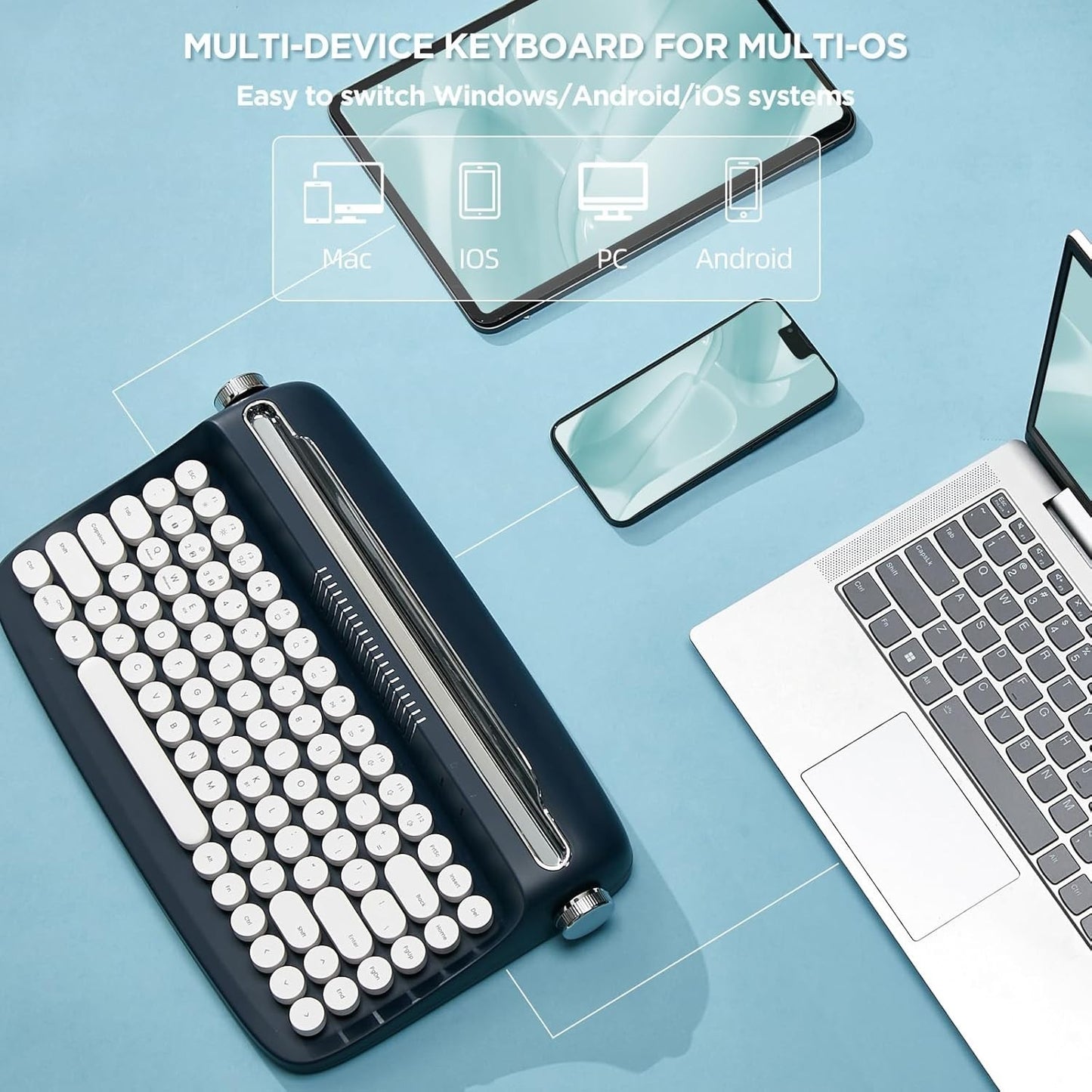 YUNZII ACTTO B303 Vintage Keyboard White/Midnight Wireless Bluetooth