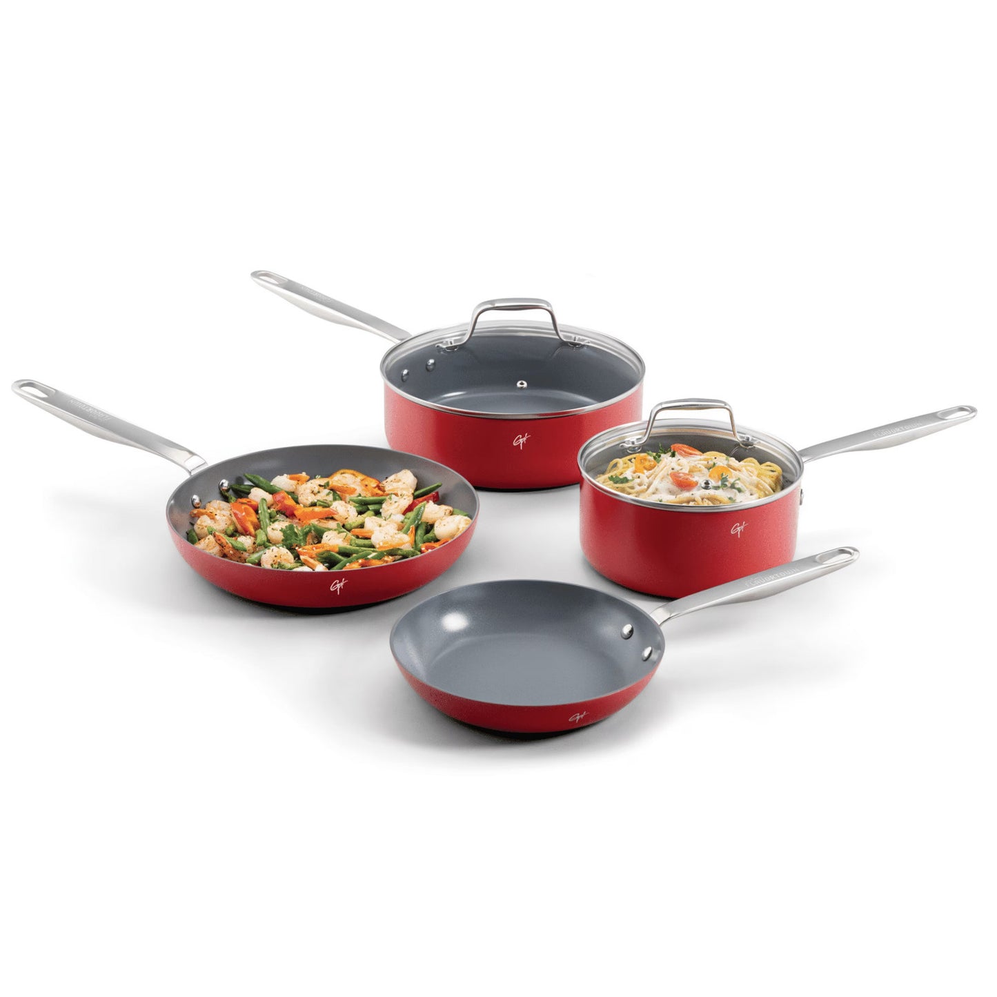 Guy Fieri's Flavortown 6-Piece Ceramic Cookware Set, 8" & 10.2" Frypans, 2QT Sau