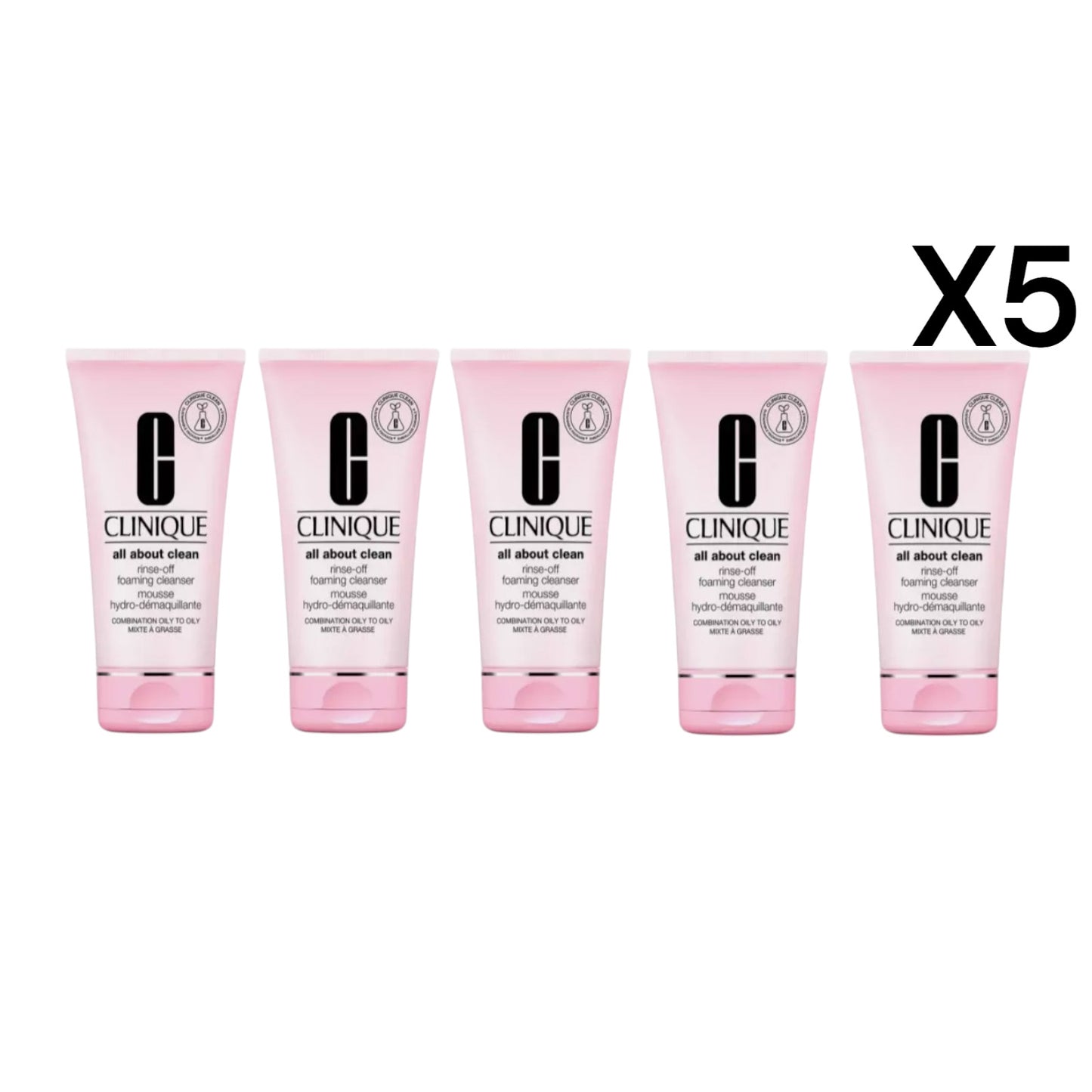 5 x Clinique All About Clean Rinse-Off Foaming Cleanser 1 oz / 30 ml each