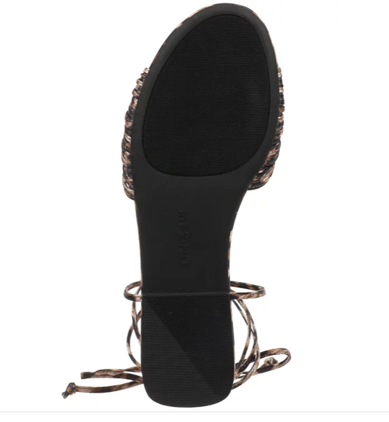 On 34th Leopard Women Jennie Flat Sandals Ankle Tie Strap Man Made Round Toe
