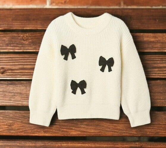 Baby Gap CashSoft Bow Sweater, White Black Bows, (4 Years)