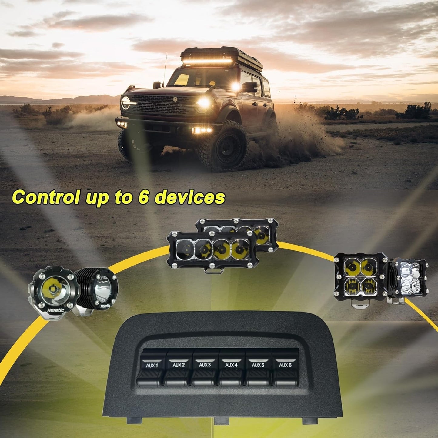 6 Gang Auxiliary Switch Panel Kit for Ford Bronco 2021-2026 Upfitter Switches